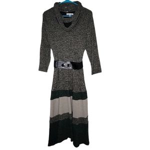 Robbie Bee Women's Belted Gray & Green Dress XL